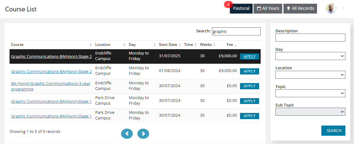 Apply for a course on behalf of the learner from course list